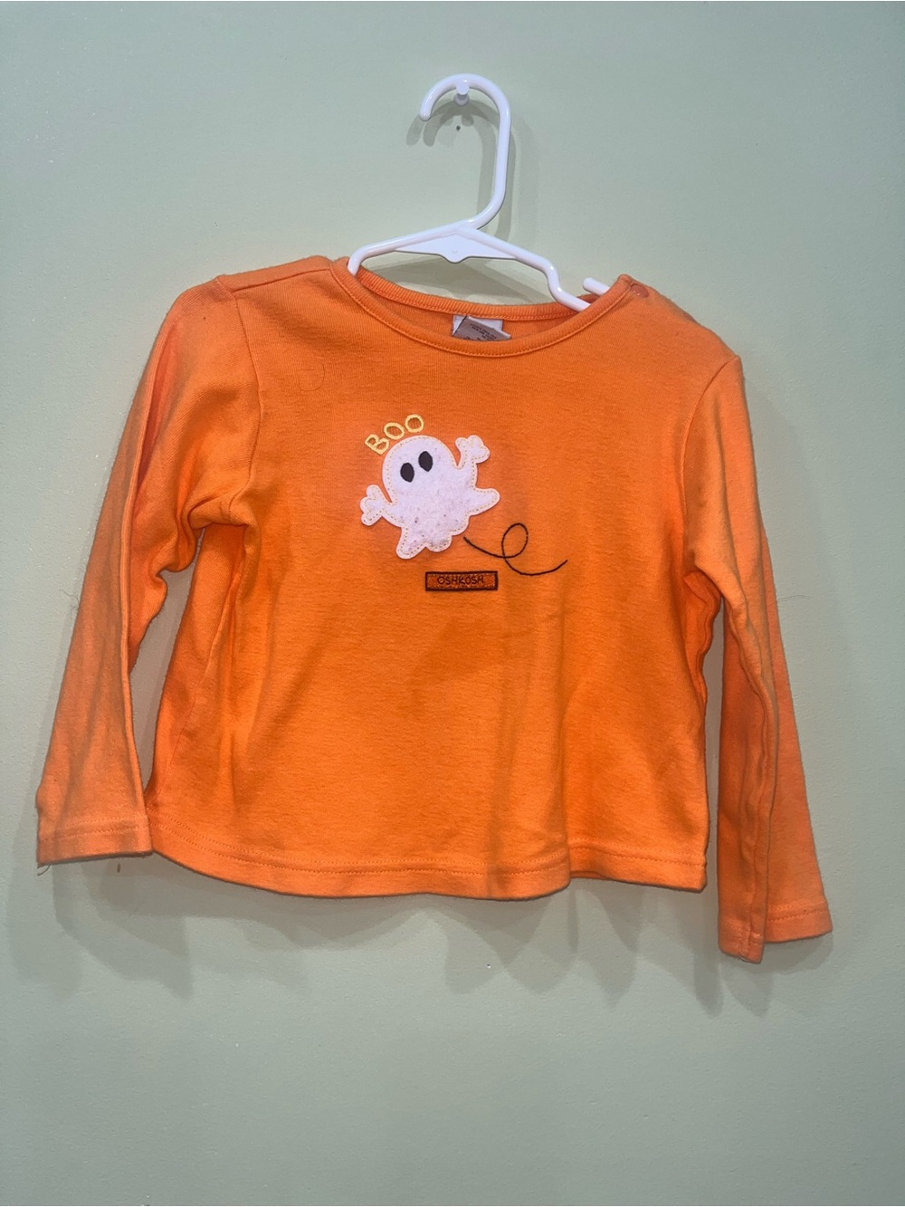 Vintage OshKosh Halloween Ghost BOO Orange Long Tee Size 3T Y2K